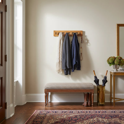 Solid Teak 6-Hook Wall-Mounted Coat Rack