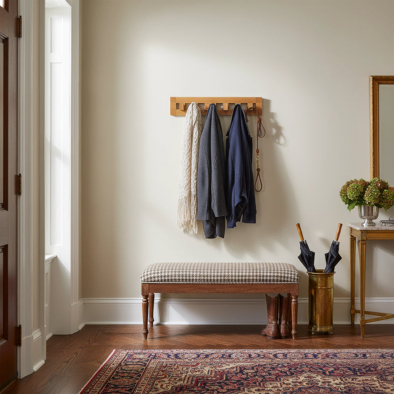 Solid Teak 6-Hook Wall-Mounted Coat Rack
