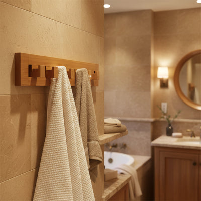 Solid Teak 6-Hook Wall-Mounted Coat Rack