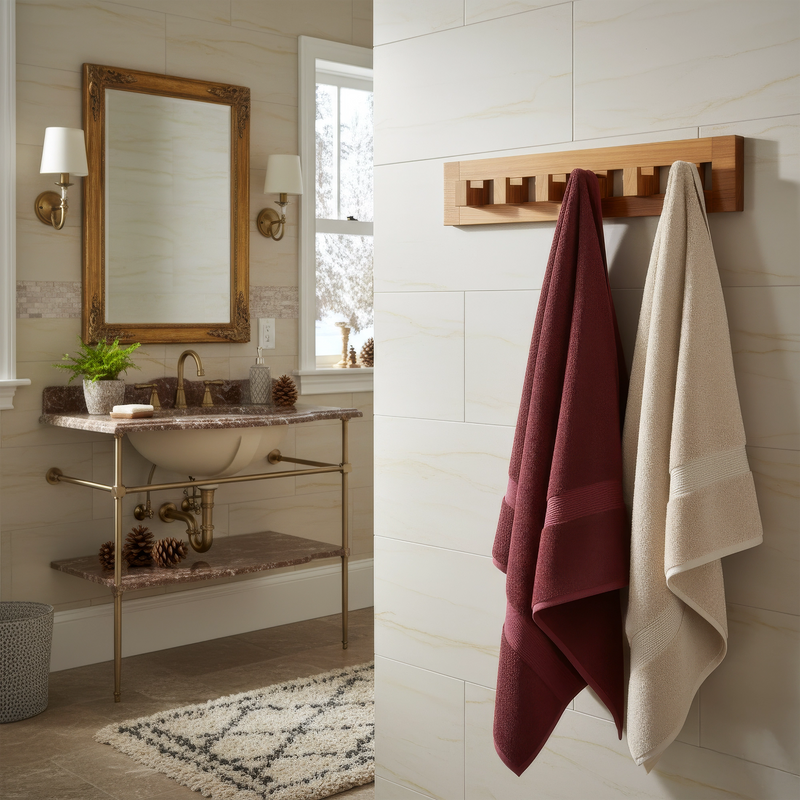 Solid Teak 6-Hook Wall-Mounted Coat Rack