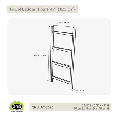 Échelle porte-serviettes en teck 4 barreaux  120 cm (47 po)