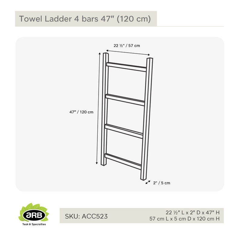 Échelle porte-serviettes en teck 4 barreaux  120 cm (47 po)