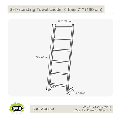 Échelle porte-serviettes sur pieds en teck 6 barreaux 180 cm (71 po)