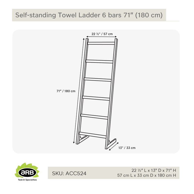 Échelle porte-serviettes sur pieds en teck 6 barreaux 180 cm (71 po)