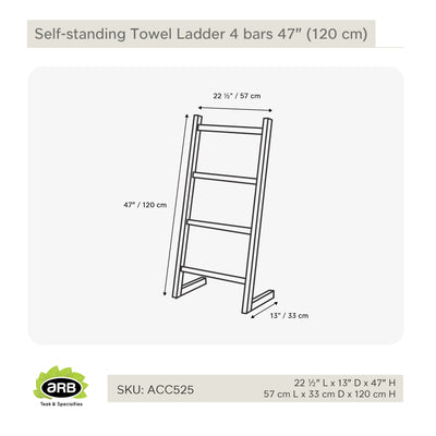 Échelle porte-serviettes sur pieds en teck 4 barreaux 120 cm (47 po)