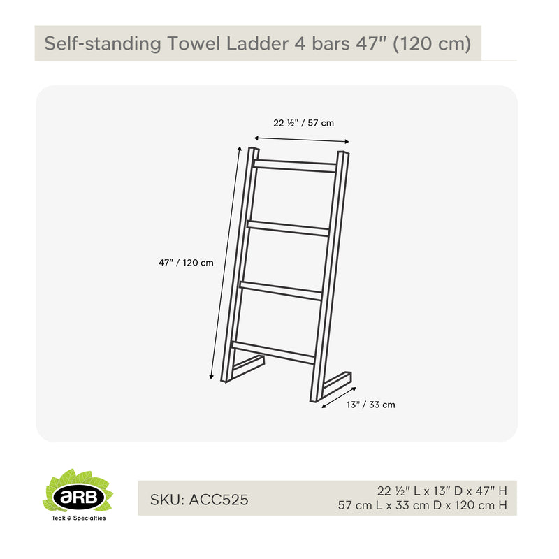 Échelle porte-serviettes sur pieds en teck 4 barreaux 120 cm (47 po)