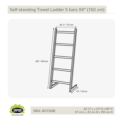 Échelle porte-serviettes sur pieds en teck 5 barreaux 150 cm (59 po)