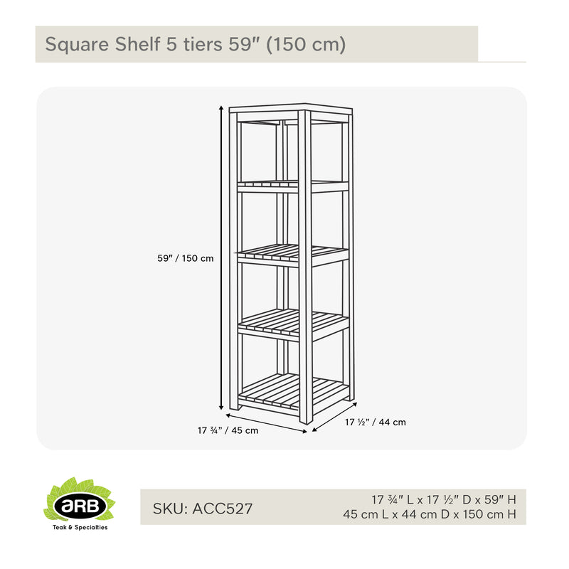 Étagère carrée en teck 150 cm (59 po)