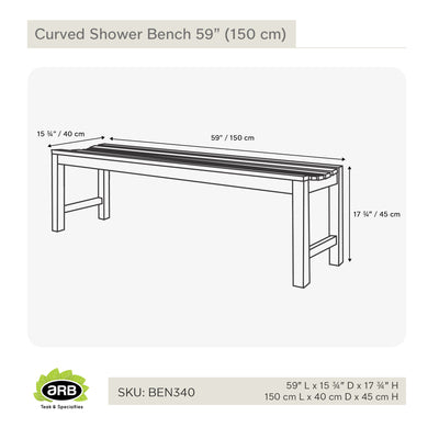 Banc de douche en teck Curved 150 cm (59 po)