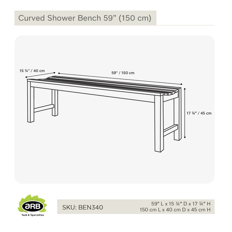 Banc de douche en teck Curved 150 cm (59 po)