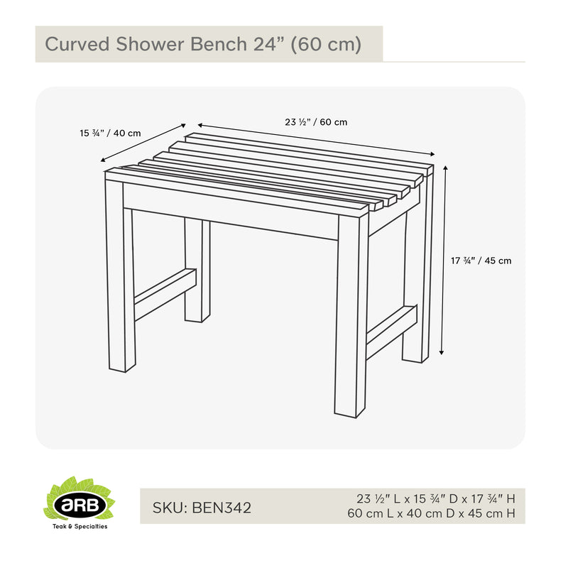 Banc de douche en teck Curved 60 cm (24 po)