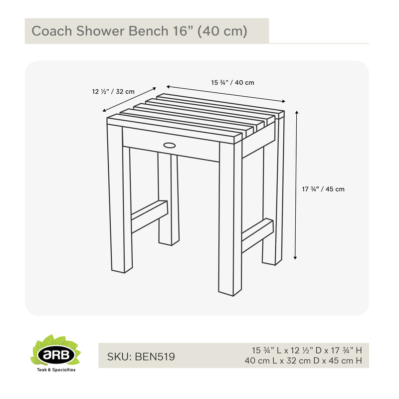 Banc de douche en teck Coach 40 cm (16 po)