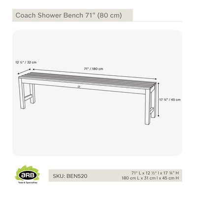 Banc de douche en teck Coach 180 cm (71 po)