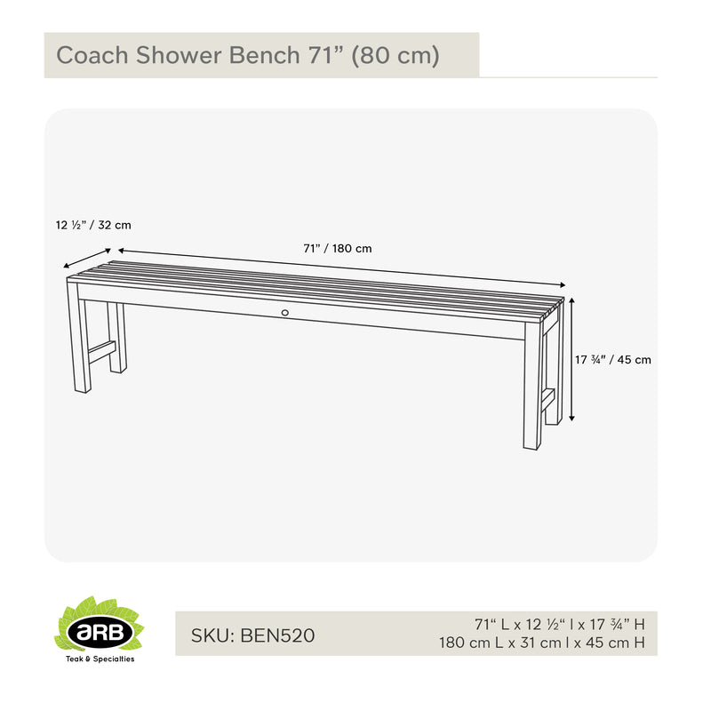 Banc de douche en teck Coach 180 cm (71 po)