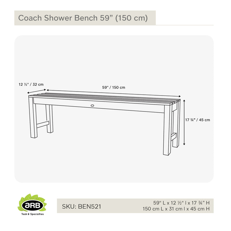 Banc de douche en teck Coach 150 cm (59 po)
