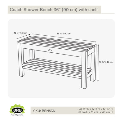 Banc de douche en teck Coach 90 cm (36 po) avec tablette