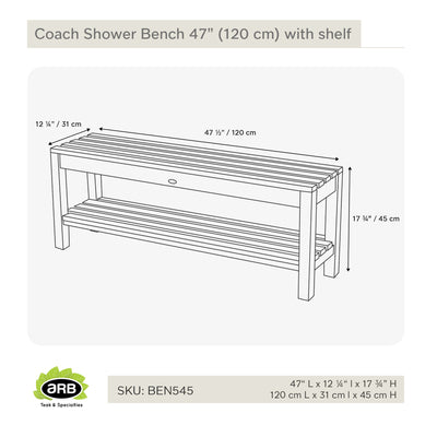 Banc de douche en teck Coach 120 cm (47 po) avec tablette