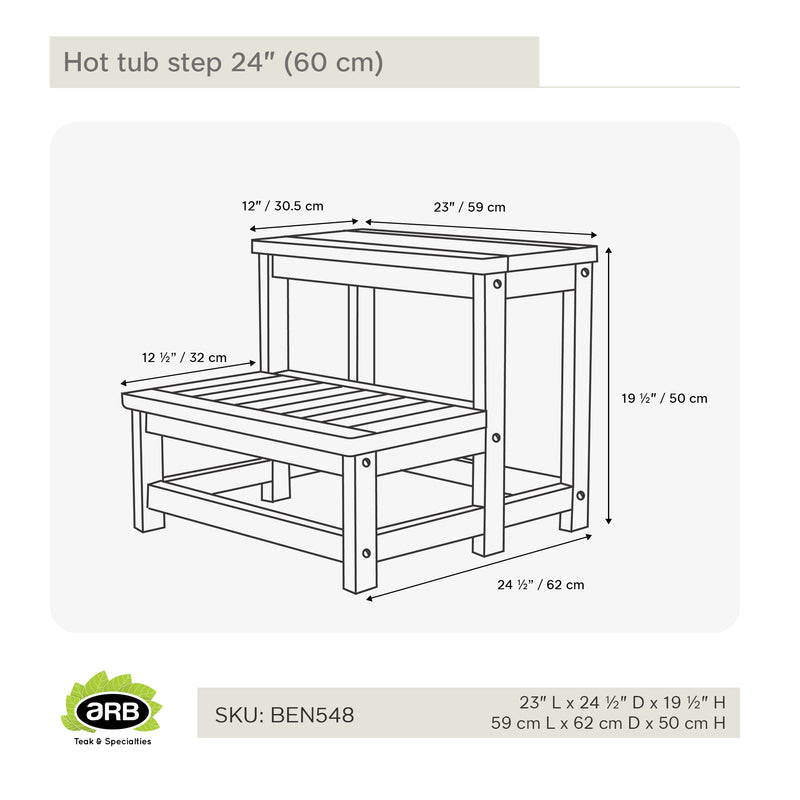 Marches pour spa en teck 60 cm (24 po)