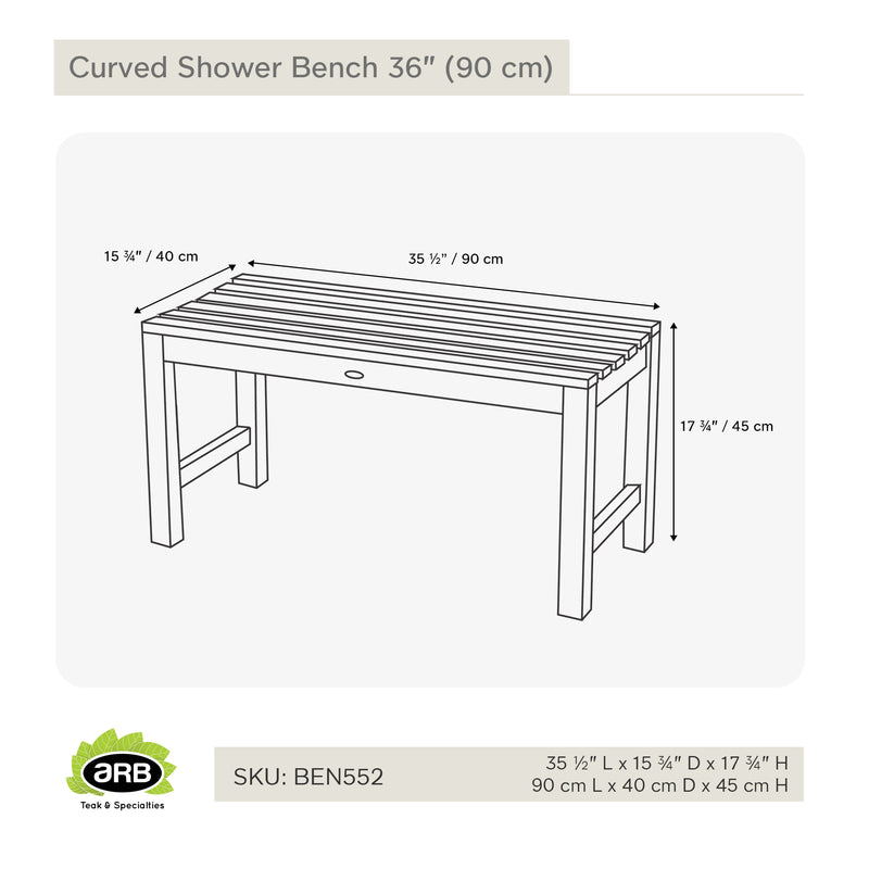 Banc de douche en teck Curve 90 cm (36 po)