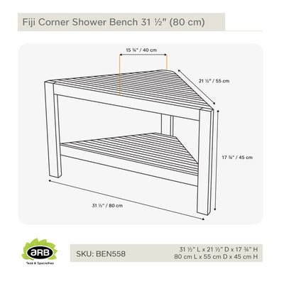 Banc en coin de douche en teck Fiji 80 cm (31 po) avec tablette