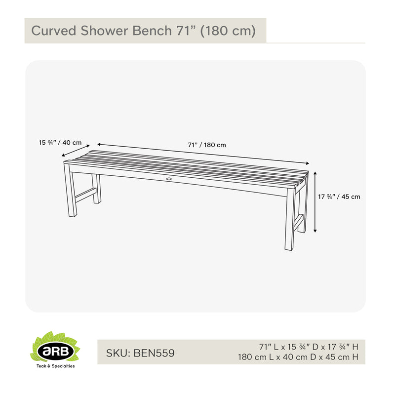 Banc de douche  en teck Curve 180 cm (71 po)