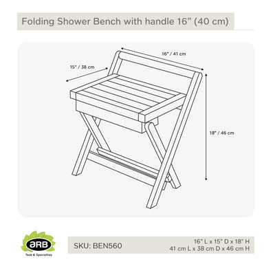 Banc de douche pliant en teck 40 cm (16 po) avec poignée