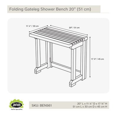 Banc de douche pliant à abattants en teck 51 cm (20 po)