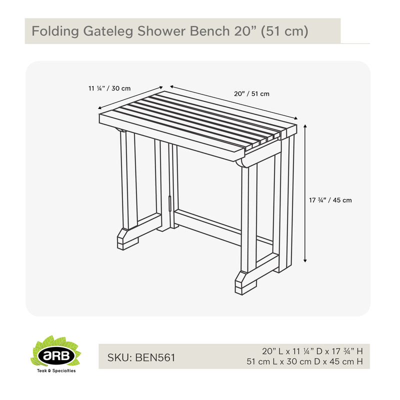 Banc de douche pliant à abattants en teck 51 cm (20 po)